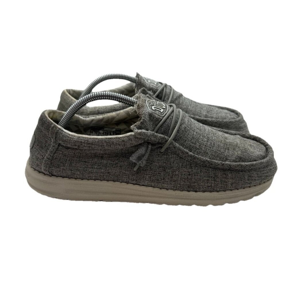 Hey Dude Wally Linen Iron Men's Comfort Shoes Sz 10 43 Gray Slip On Foam Insoles